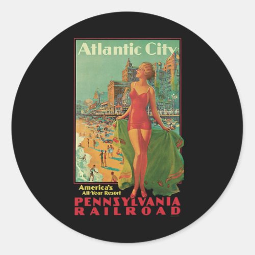 Vintage Travel Atlantic City Resort Beach Blonde Classic Round Sticker