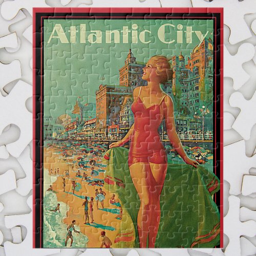 Vintage Travel Atlantic City Resort Beach Blonde Jigsaw Puzzle