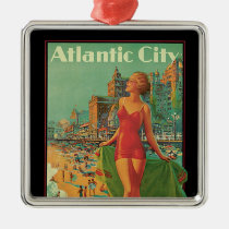 Vintage Travel, Atlantic City Resort Beach Blonde Metal Ornament