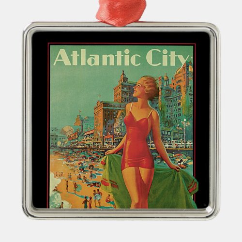 Vintage Travel Atlantic City Resort Beach Blonde Metal Ornament