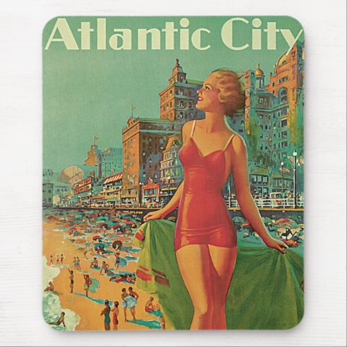 Vintage Travel Atlantic City Resort Beach Blonde Mouse Pad