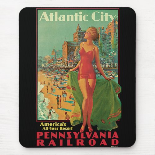 Vintage Travel Atlantic City Resort Beach Blonde Mouse Pad