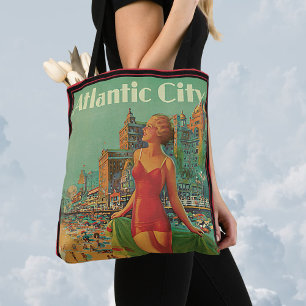 Vintage Travel, Atlantic City Resort Beach Blonde Tote Bag