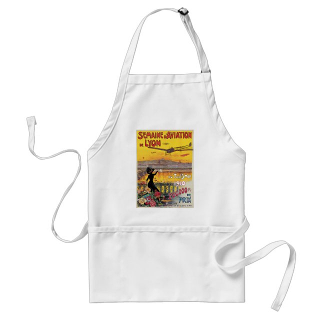 Vintage Travel, Aviation Airplanes, Lyon, France Adult Apron (Front)
