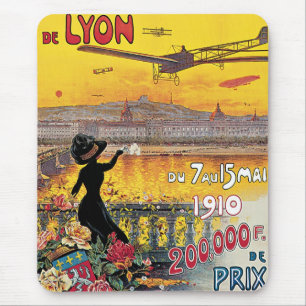 Vintage Travel, Aviation Airplanes, Lyon, France Mouse Pad