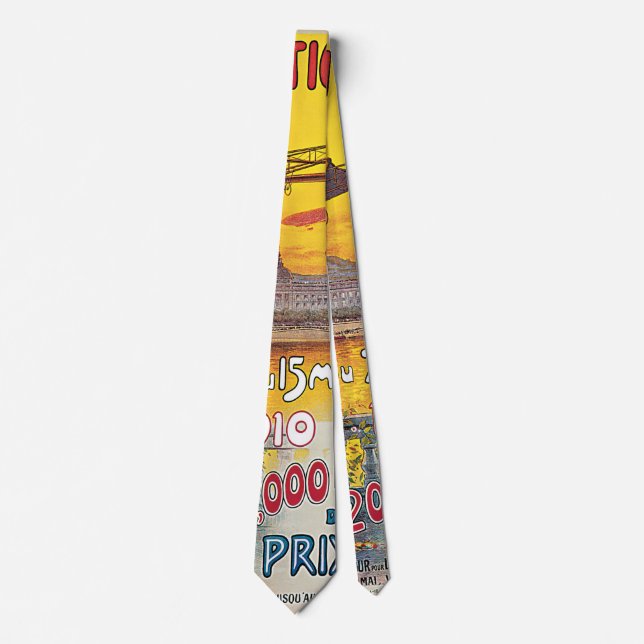 Vintage Travel, Aviation Airplanes, Lyon, France Neck Tie (Front)