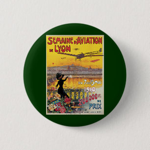Vintage Travel, Aviation Airplanes, Lyon, France Pinback Button