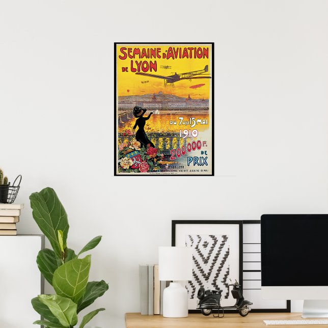Vintage Travel, Aviation Airplanes, Lyon, France Poster (Home Office)