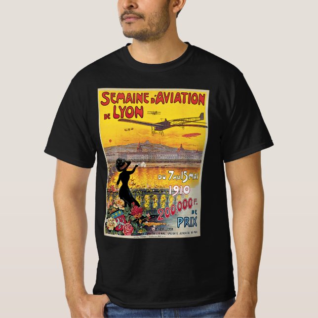 Vintage Travel, Aviation Airplanes, Lyon, France T-Shirt (Front)