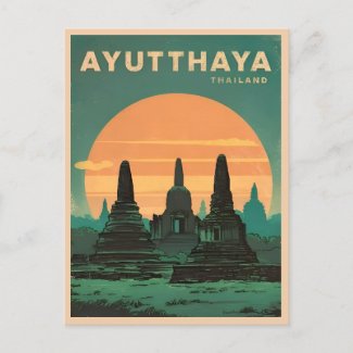 Vintage Travel Ayutthaya Thailand Retro Scenic