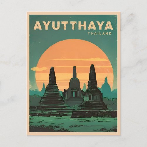 Vintage Travel Ayutthaya Thailand Retro Scenic Postcard