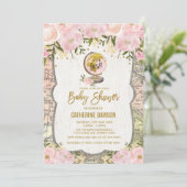 Vintage Travel Baby Girl Shower Invitation Floral (Standing Front)
