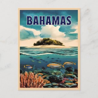 Vintage Travel Bahamas Underwater Retro Scenic