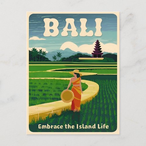 Vintage Travel Bali Indonesia Retro Graphic Postcard