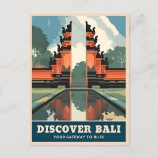 Vintage Travel Bali Indonesia Temple Gate Retro 