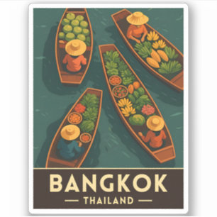 Vintage Travel Bangkok Thailand Floating Market Sticker
