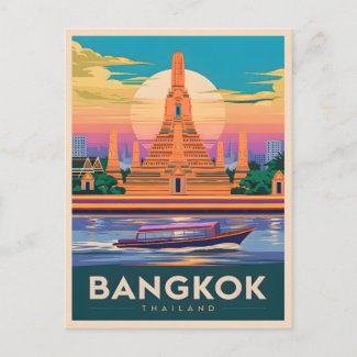Vintage Travel Bangkok Thailand Sunset Temple
