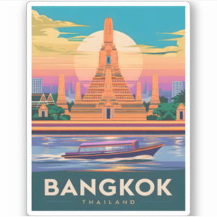 Vintage Travel Bangkok Thailand Sunset Temple Sticker