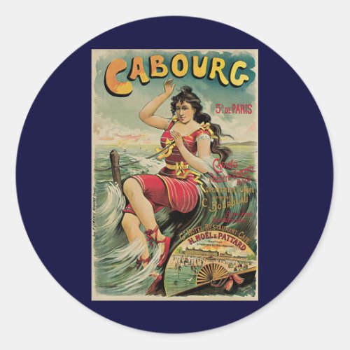 Vintage Travel Beach Resort Cabourg France Classic Round Sticker