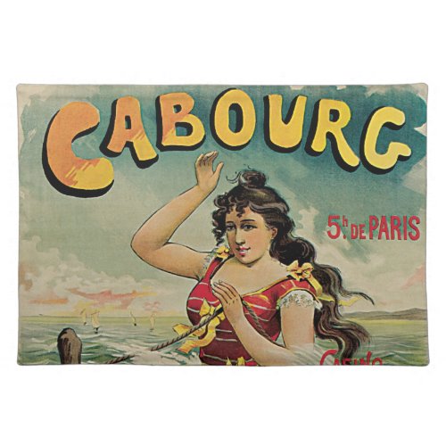 Vintage Travel Beach Resort Cabourg France Cloth Placemat