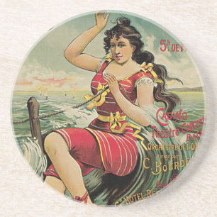 Vintage Travel, Beach Resort, Cabourg France Drink Coaster