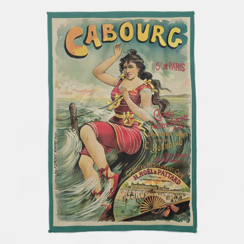 Vintage Travel Beach Resort Cabourg France Kitchen Towel