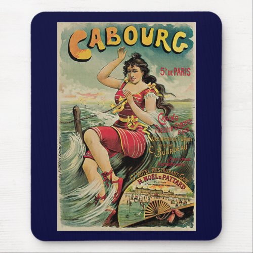 Vintage Travel Beach Resort Cabourg France Mouse Pad