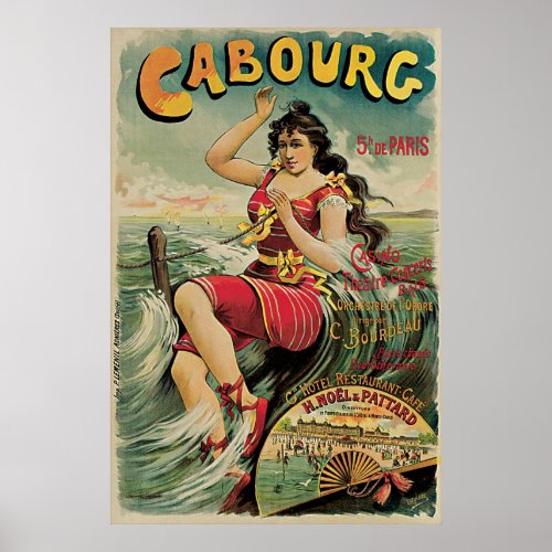 Vintage Travel Beach Resort Cabourg France Poster
