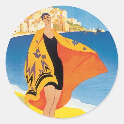 Vintage Travel Beach Vacation at Calvi Corsica Classic Round Sticker