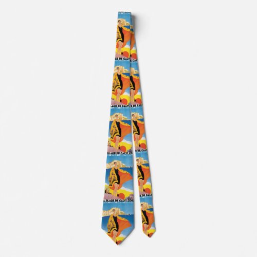 Vintage Travel Beach Vacation at Calvi Corsica Neck Tie