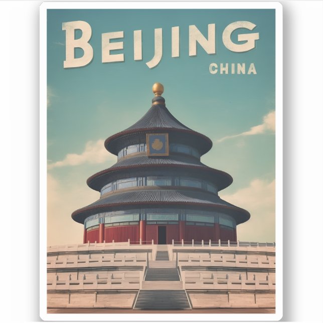 Vintage Travel Beijing China Retro Scenic Sticker (Front)