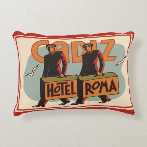 Vintage Travel Bellhops Hotel Roma Cadiz Spain Accent Pillow