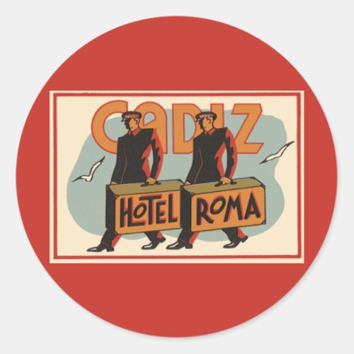 Vintage Travel Bellhops Hotel Roma Cadiz Spain Classic Round Sticker