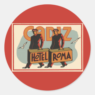 Vintage Travel Bellhops Hotel Roma, Cadiz, Spain Classic Round Sticker