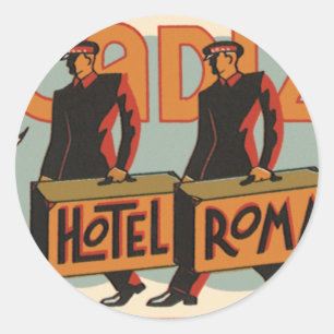 Vintage Travel Bellhops Hotel Roma, Cadiz, Spain Classic Round Sticker
