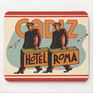 Vintage Travel Bellhops Hotel Roma, Cadiz, Spain Mouse Pad