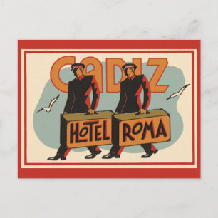 Vintage Travel Bellhops Hotel Roma, Cadiz, Spain Postcard