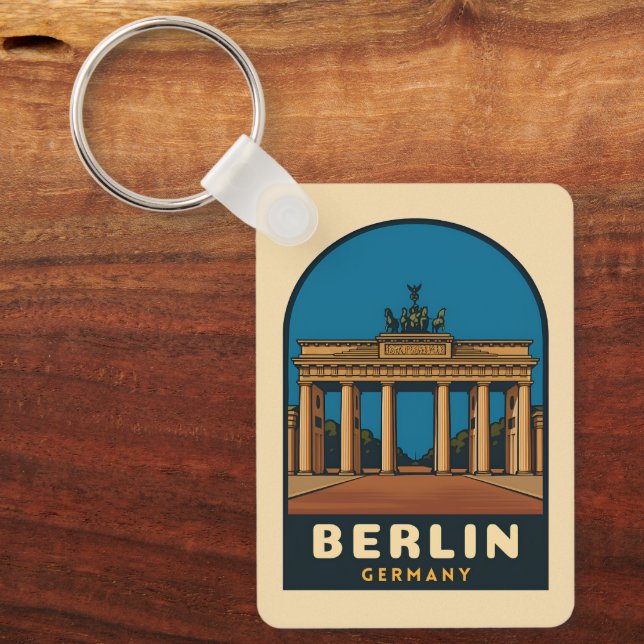Vintage Travel Berlin Germany Brandenburg Gate Keychain (Front)