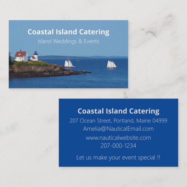 Vintage Travel Blue Ocean Lighthouse Maine Sail Business Card (Front/Back)