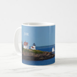 Vintage Travel Blue Ocean Lighthouse Maine Sail Coffee Mug