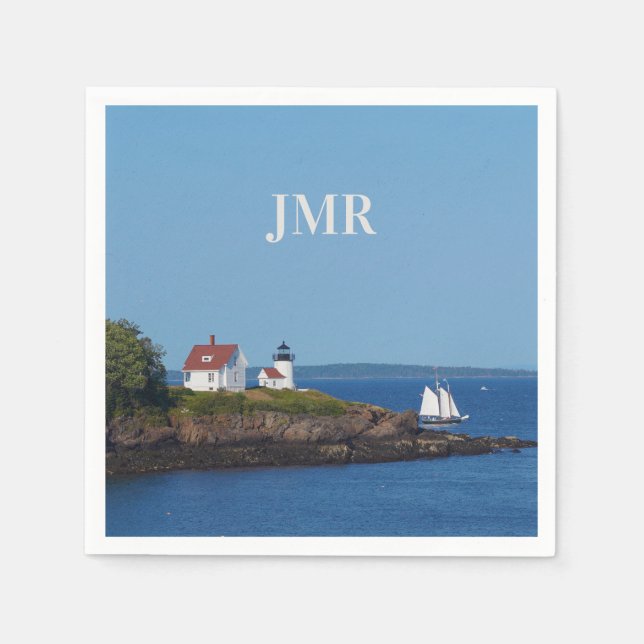 Vintage Travel Blue Ocean Lighthouse Maine Sail Napkins (Front)