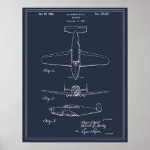 Vintage Travel Blueprint Art 1940 Airplane Patent