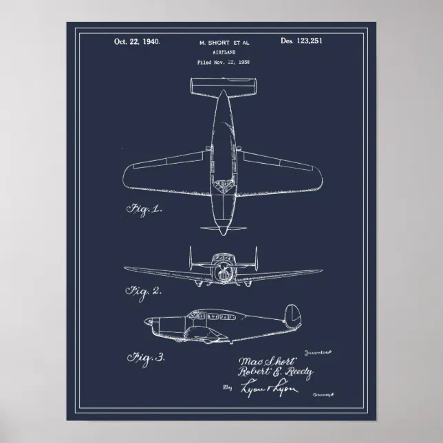 Vintage Travel Blueprint Art 1940 Airplane Patent Poster | Zazzle