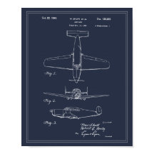 Vintage Travel Blueprint Art 1940 Airplane Patent