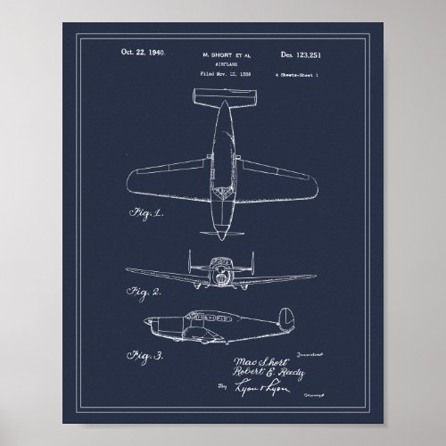 Vintage Travel Blueprint Art 1940 Airplane Patent Poster