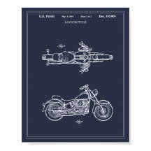 Vintage Travel Blueprint Art Motorcycle Patent