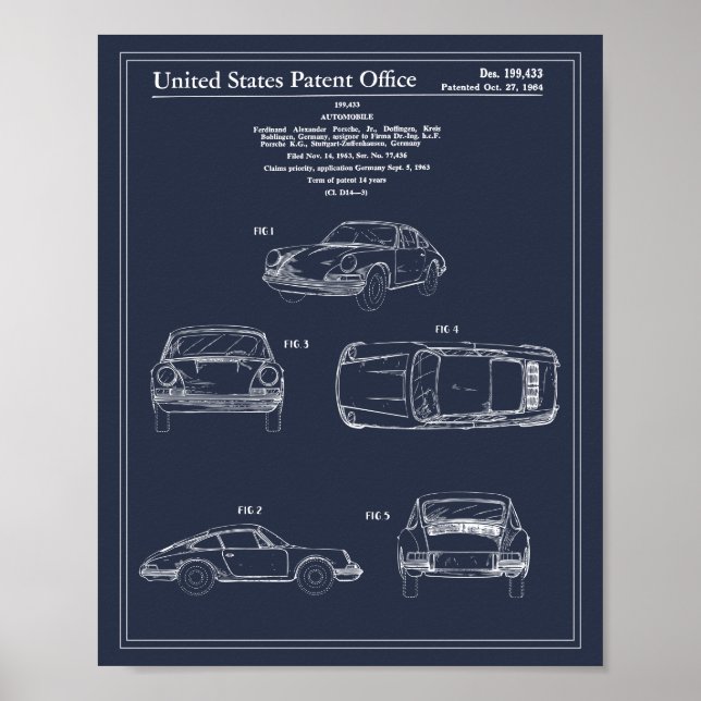 Vintage Travel Blueprint Art Sports Car Patent Poster (Front)