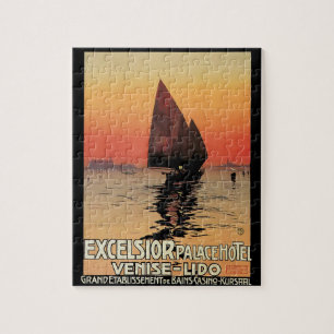 Vintage Travel, Boats at Excelsior Palace Venice Jigsaw Puzzle