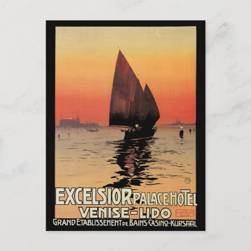 Vintage Travel Boats at Excelsior Palace Venice Postcard