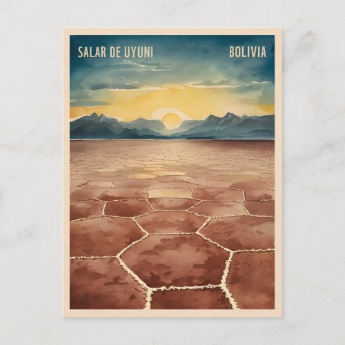 Vintage Travel Bolivia Uyuni Salt Flat Landscape Postcard